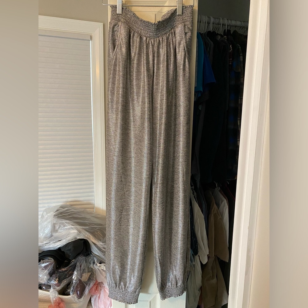 Anthropologie Shimmer Metallic Pants